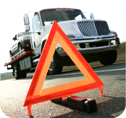 Truck breakdown emergency triangle and tow truck